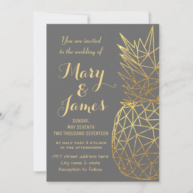 Modern geometric gold pineapples wedding design invitation (Front)