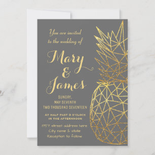 Modern geometric gold pineapples wedding design invitation