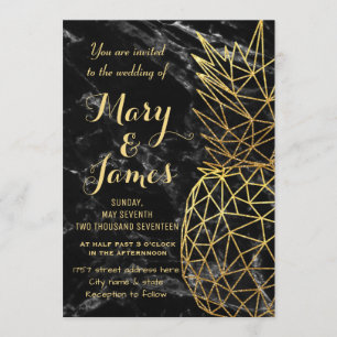 Modern geometric gold pineapples wedding design invitation