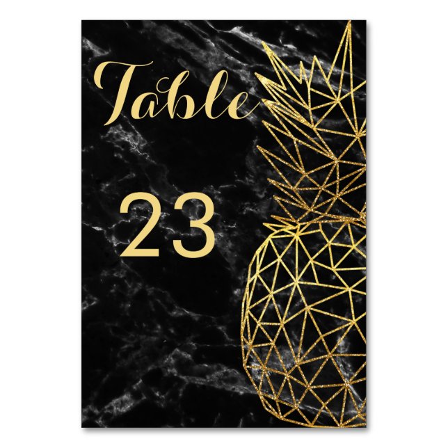 Modern geometric gold pineapples wedding design table number (Front)