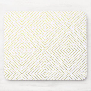 Modern Geometric Gold Squares Pattern on White Col Mouse Mat