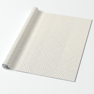 Modern Geometric Gold Squares Pattern on White Col Wrapping Paper