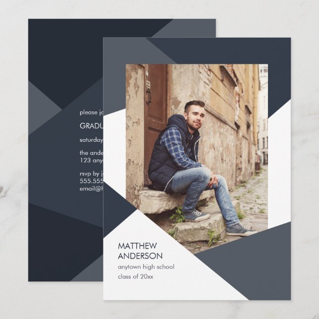 Modern Geometric Graduation Invitation (Front/Back)