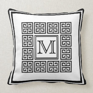 Modern Geometric Greek key Pattern Monogram Cushion