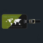 Modern & geometric green / black world travel luggage tag<br><div class="desc">A great design to identify your belongings. The map of the World in a half black / half green background</div>