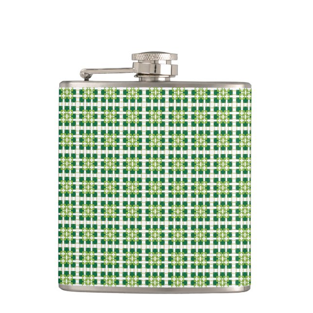 Modern geometric green Forest squares pattern Hip Flask (Front)