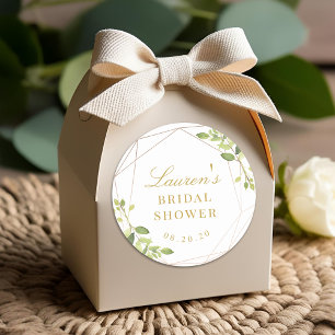 Modern Geometric Greenery Bridal Shower Favour Classic Round Sticker