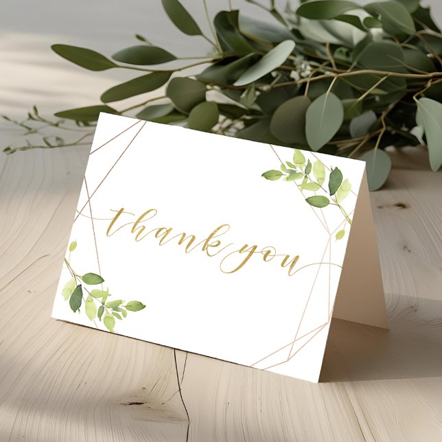 Modern Geometric Greenery Folded Wedding Thank You Card (Creator Uploaded)