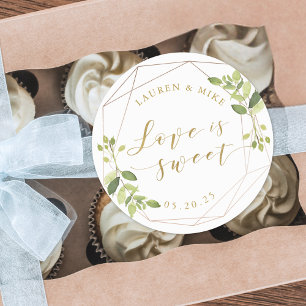 Modern Geometric Greenery Love is Sweet Wedding Classic Round Sticker