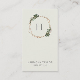 Modern Geometric Greenery Monogram Vertical Business Card