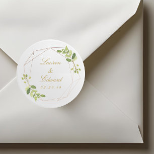 Modern Geometric Greenery Wedding Classic Round Sticker