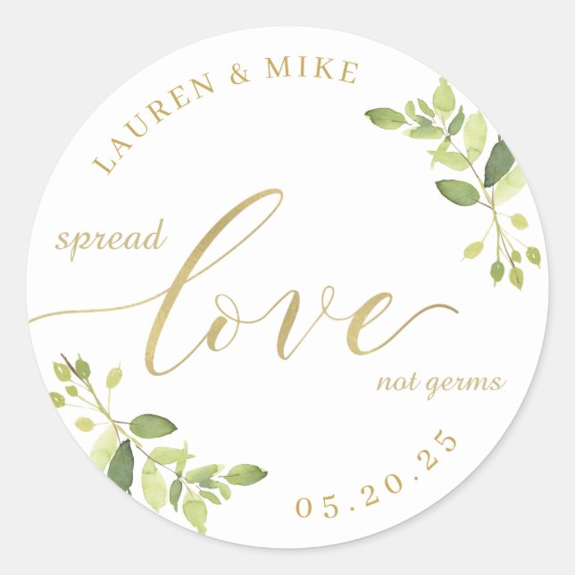 Modern Geometric Greenery Wedding Favour Sanitizer Classic Round Sticker (Front)