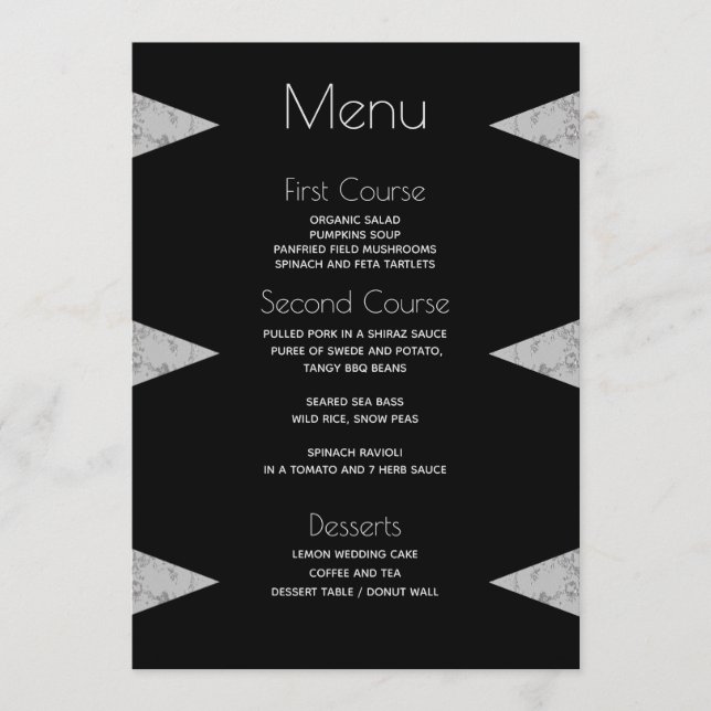 Modern Geometric Grey Marble Black Wedding Menu (Front)