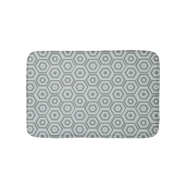 Modern Geometric Grey Nested Hexagons Bath Mat (Front)