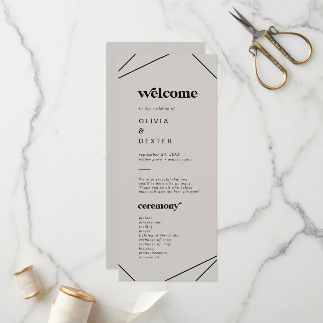 Modern Geometric | Grey Wedding Program Programme (Front/Back In Situ)