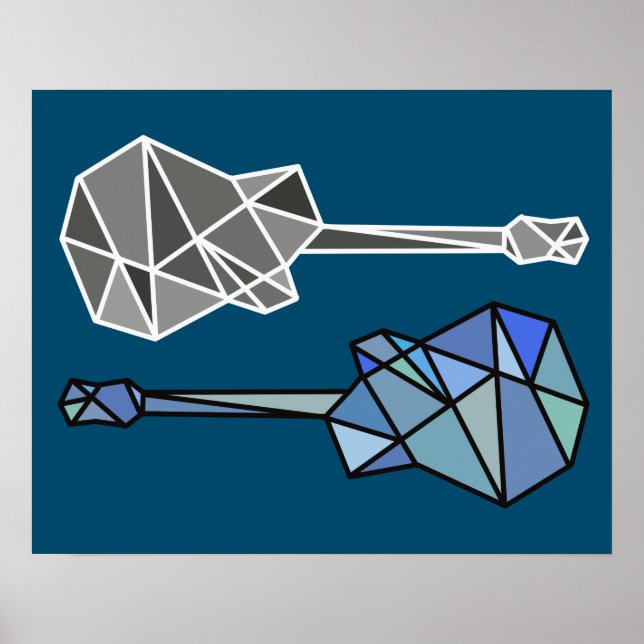 modern geometric guitars music on blue poster (Front)