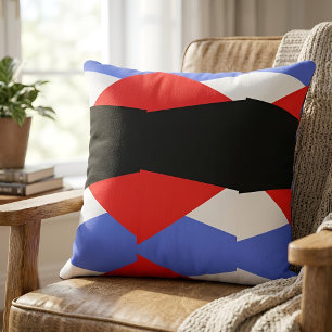 Modern Geometric Harlequin Pattern Red Blue Black Cushion
