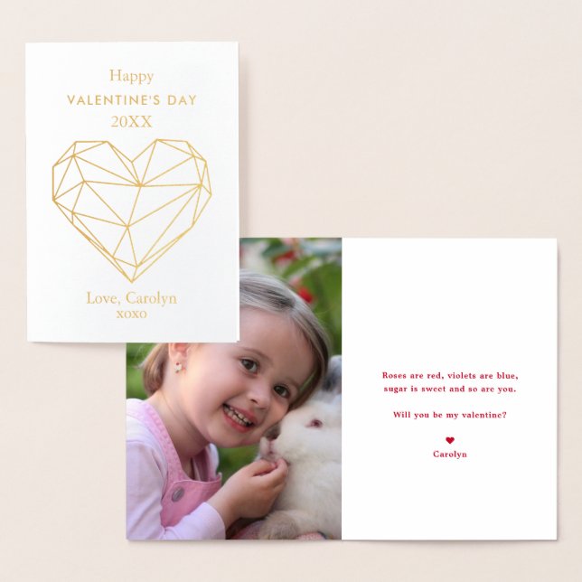 Modern Geometric Heart Photo Valentine's Day Foil Card (Display)