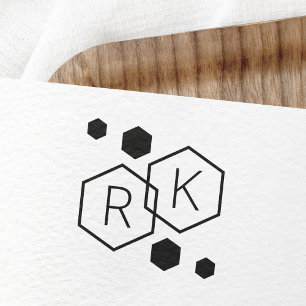 Modern geometric hexagons wedding monogram initial rubber stamp