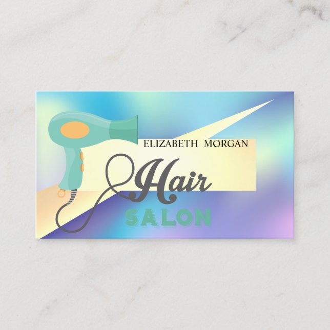 Modern Geometric Holographic,Hairdryer Business Card (Front)