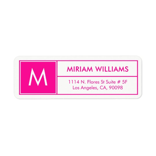 Modern Geometric Hot Pink Frame Custom Monogram Return Address Label