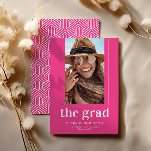 Modern Geometric Hot Pink Photo Graduation Announcement