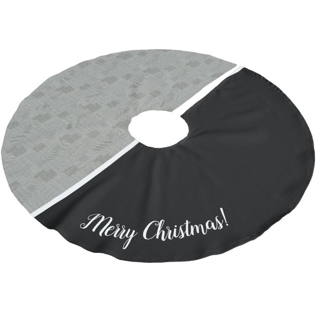 Modern Geometric Houndstooth Pattern Black white Brushed Polyester Tree Skirt (Angled)