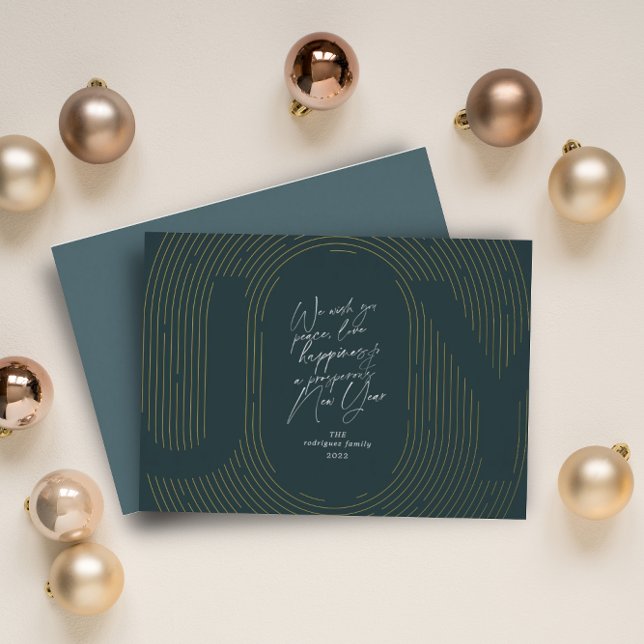 Modern Geometric Joy Oval Arch Green and Gold Foil Holiday Card (Creator Uploaded)