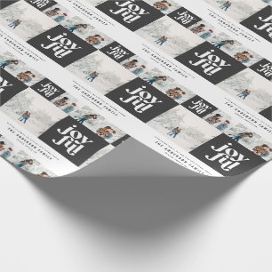 Modern geometric joyful typography photo christmas wrapping paper