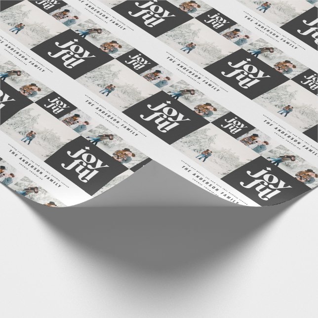Modern geometric joyful typography photo christmas wrapping paper (Corner)
