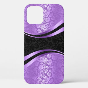 Modern geometric lavender & black damasks design C iPhone 12 Case