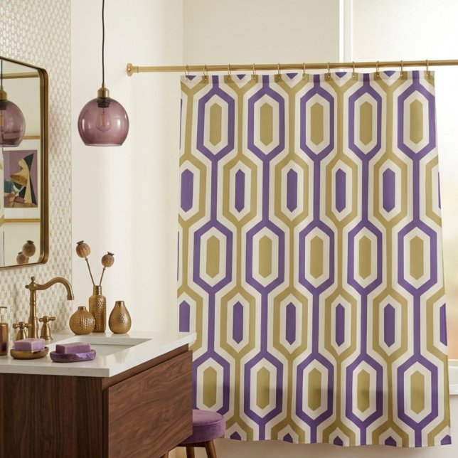 Modern Geometric Lavender & Gold Shower Curtain (Creator Uploaded)