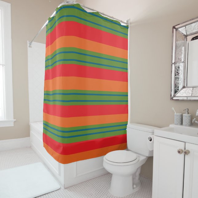 modern geometric line pattern shower curtain (In Situ)