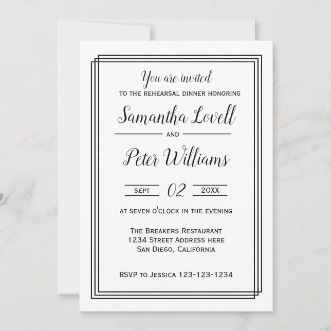Modern Geometric Lines - Rehearsal Dinner Invite (Front)