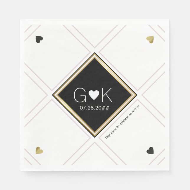 modern geometric lines with monogram . wedding napkin (Front)