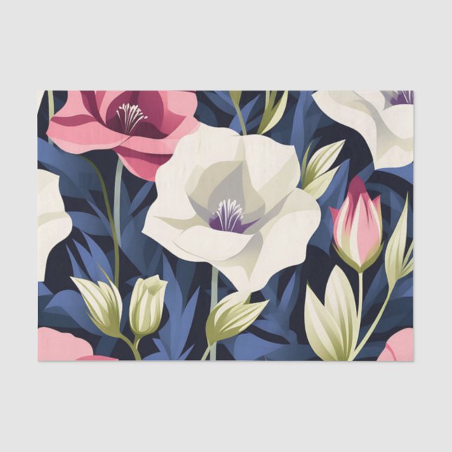 Modern Geometric Lisianthus Flower Pattern Tissue Paper (Front)