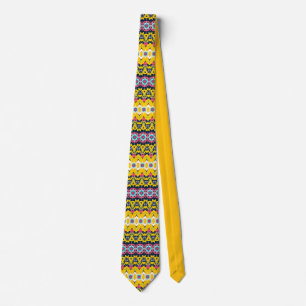 Modern geometric mandala yellow navy pattern tie