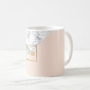 Modern Geometric Marble/Pink Monogram Logo Coffee Mug
