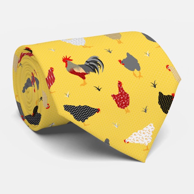 Modern Geometric Memphis style Chicken Farm Tie (Rolled)