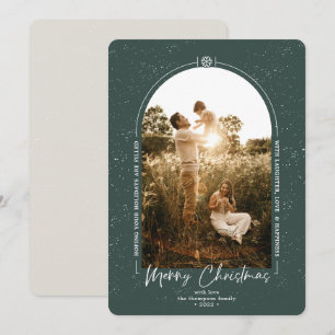 Modern Geometric Merry Christmas Dark Green Photo  Holiday Card