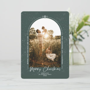 Modern Geometric Merry Christmas Dark Green Photo  Holiday Card