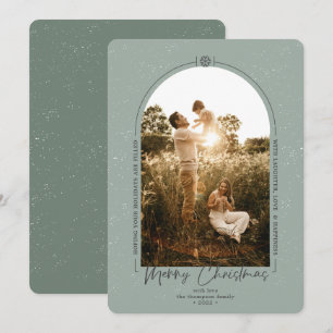 Modern Geometric Merry Christmas Green Photo Holiday Card