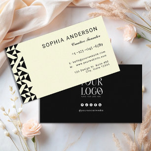 Modern Geometric Minimal Black & Soft Ivory Business Card