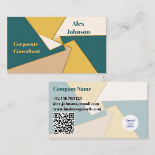 Modern Geometric Minimalist Gold and Teal QR LOGO Business Card