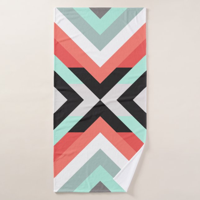 Modern Geometric Mint Coral White Design Bath Towel (Bath Towel)