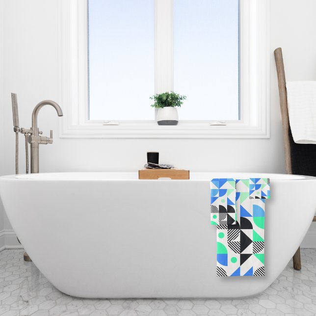Modern Geometric Mint Green Blue Bath Towel Set (Creator Uploaded)