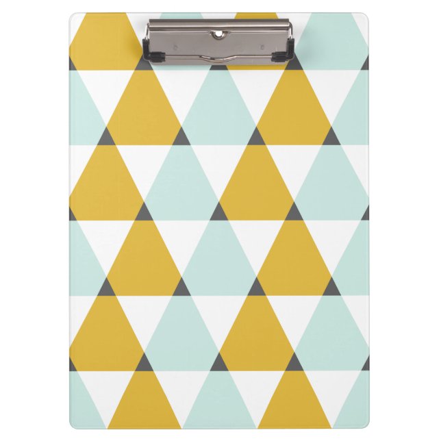 Modern Geometric Mint Yellow Triangles Pattern Clipboard (Front)