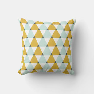 Modern Geometric Mint Yellow Triangles Pattern Cushion