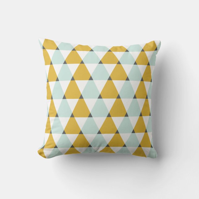 Modern Geometric Mint Yellow Triangles Pattern Cushion (Front)