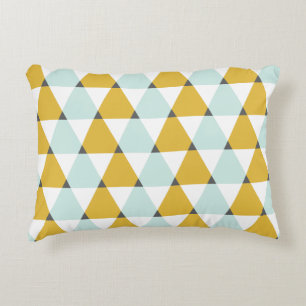 Modern Geometric Mint Yellow Triangles Pattern Decorative Cushion